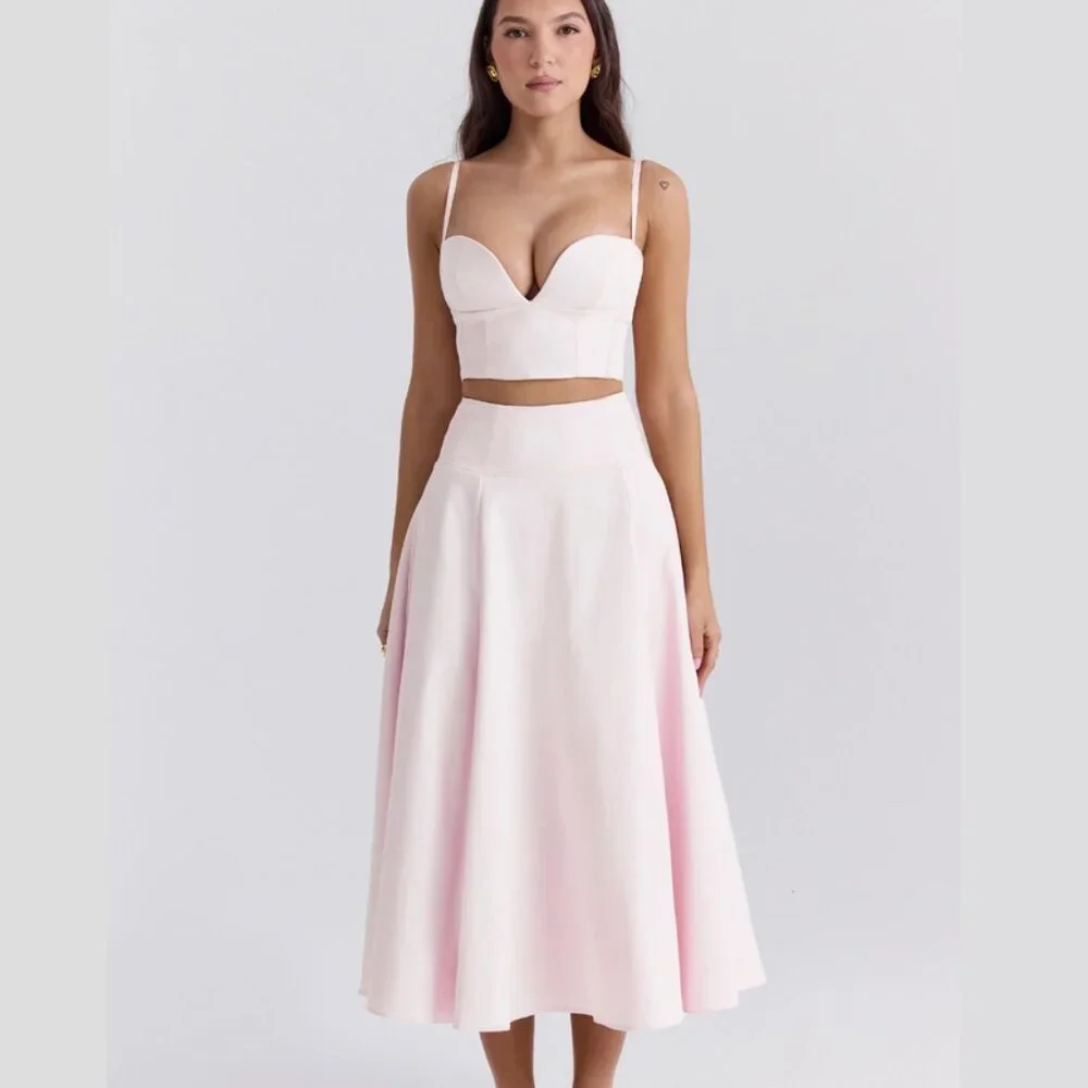 House of CB Pabla Bralette Top & Rita Midi Skirt Set Pink Small New With Tags - Picture 14 of 16